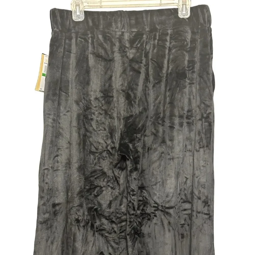 Michael Kors Velour Wide Leg Pants Classic Black Casual Comfort Style L NWT